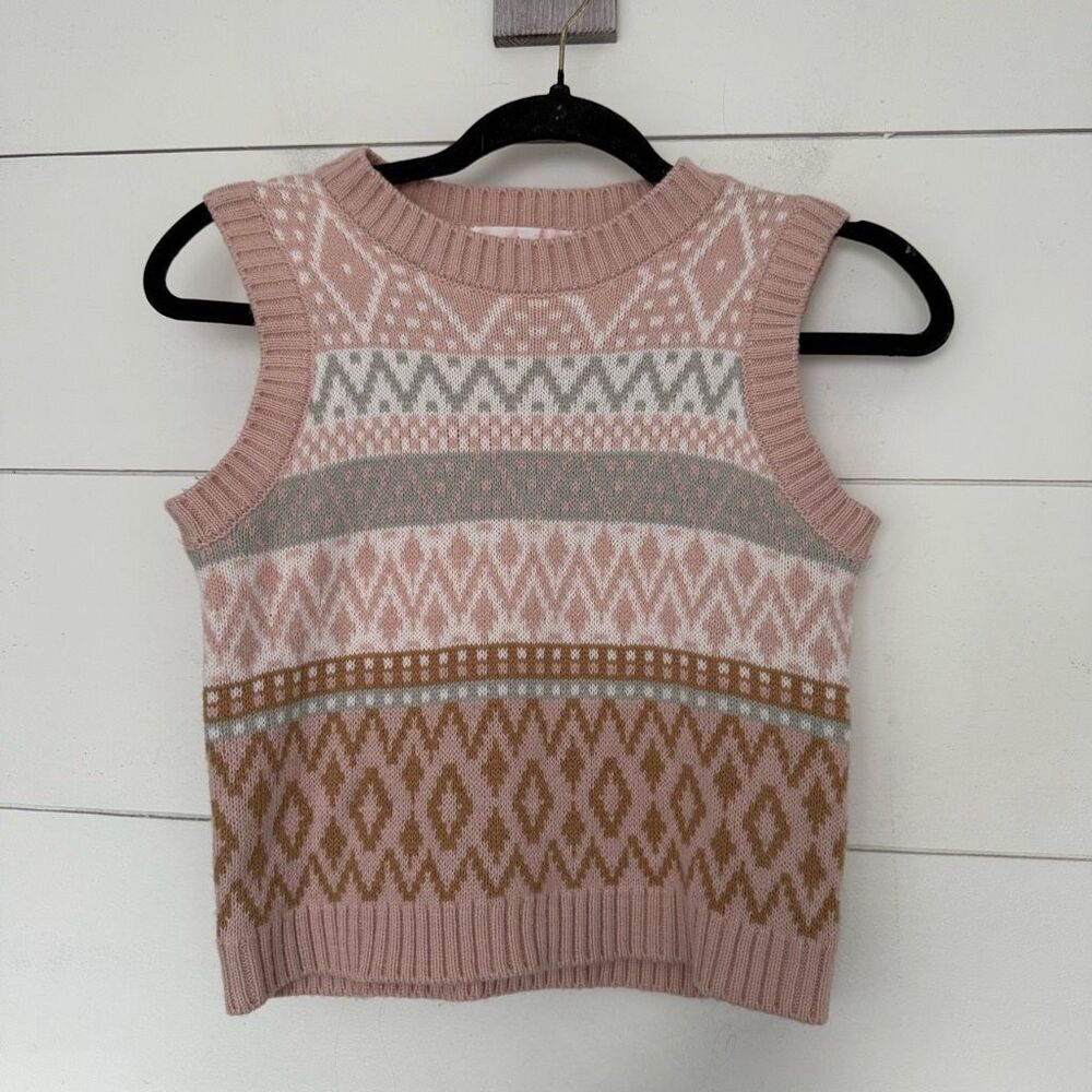 Hazel Moon Women’s Extra Small Pink Patterned Sweater Vest